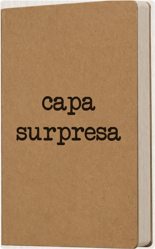 Livro com capa de papel kraft e os dizeres “capa surpresa”